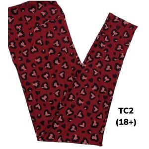LuLaRoe Womens Leggings Size TC2 Love Ya Red Hearts Cheetah Leopard Plus 18+ NWT